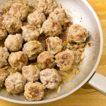 browning meatballs in pan
