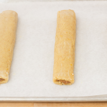 Dough folded over filling.