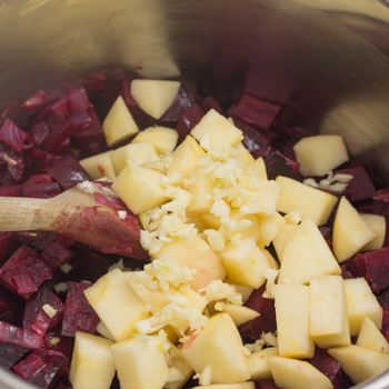 apple and beet chopped up