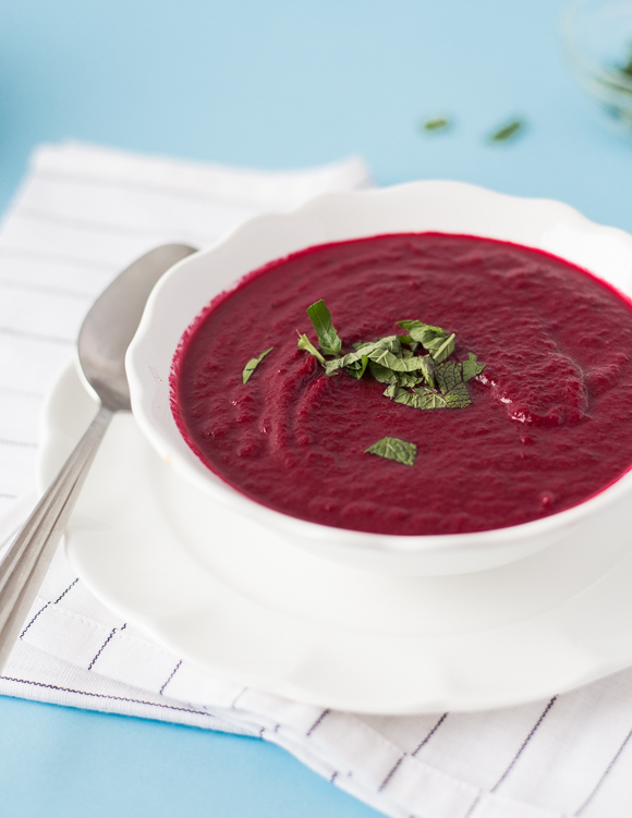 beauty shot of apple-beet soup