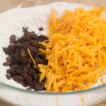 cheese, raisins, and flour