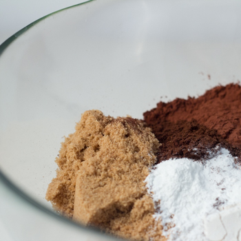 flour, chocolate chips, brown sugar, cocoa powder, espresso, baking powder, baking soda, and salt
